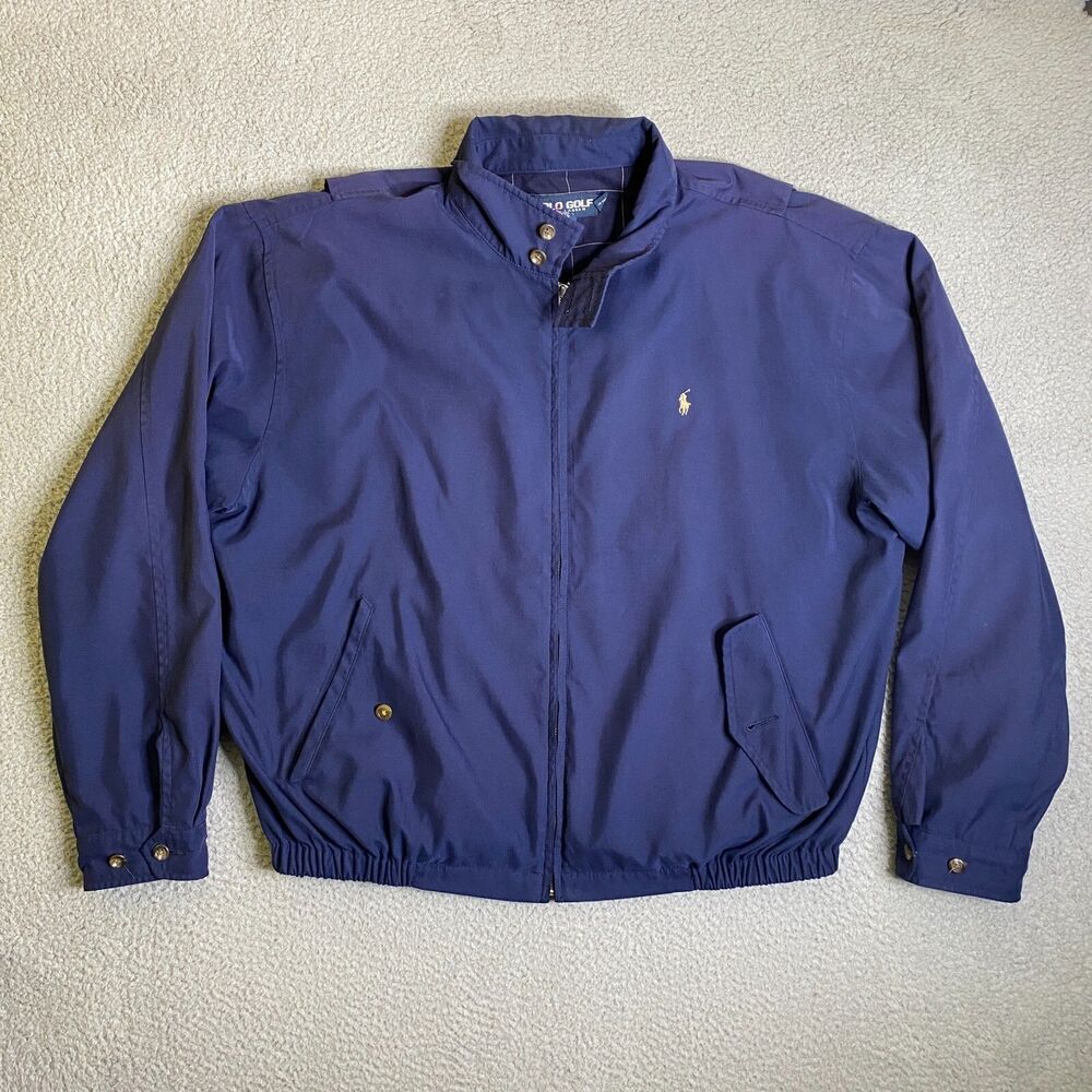 Polo Golf Ralph Lauren Jacket Mens XL Blue Harrington Full Zip Plaid Lining Pony